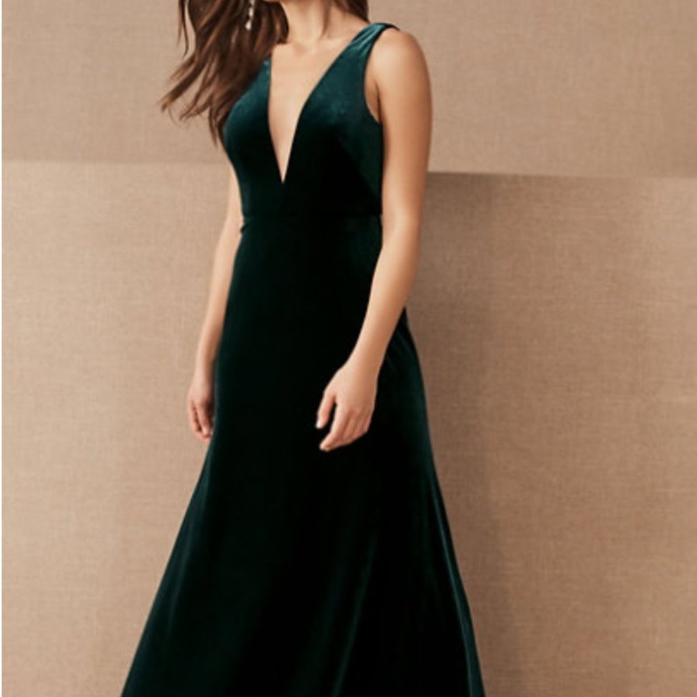 BHLDN Jenny Yoo Logan Velvet Maxi Dress in Emerald Green